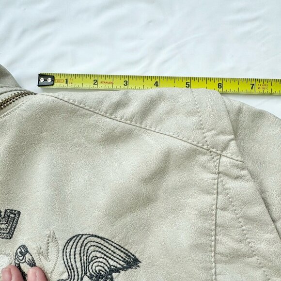 Desigual Faux Leather Biker Jacket Removable Sleeves And Collar Embroidered XL - Picture 14 of 16